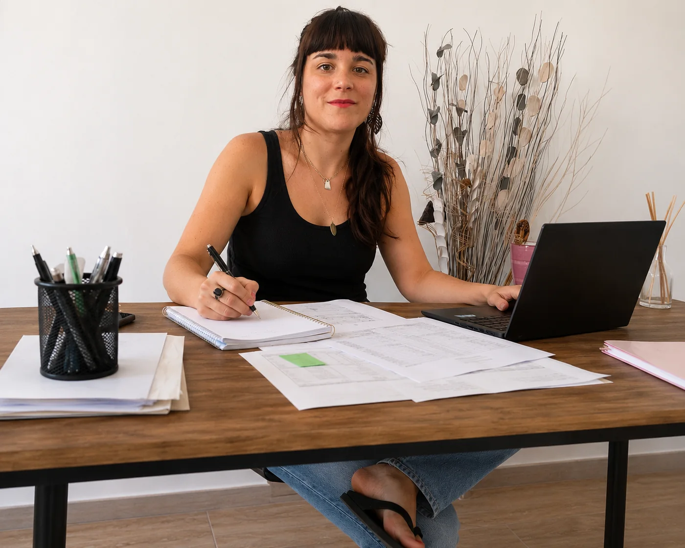 Sara Martínez, asistente virtual, trabajando en la gestión administrativa de un negocio